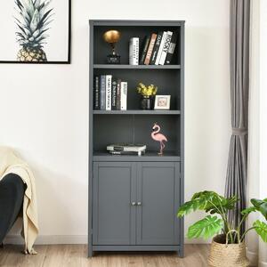 Costway Wooden Tall Bookcase with 3-Tier Storage Cabinet-Grey