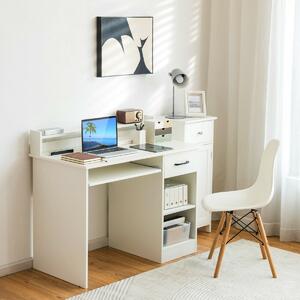 Costway Wooden Computer Desk With Keyboard Tray for Work and Study-White