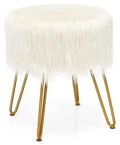 Costway Furry Faux Fur Footrest with Gold Metal Legs and Pads-White