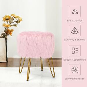 Costway Furry Faux Fur Footrest with Gold Metal Legs and Pads-Pink