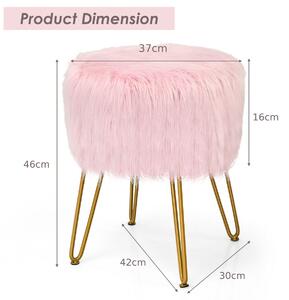 Costway Furry Faux Fur Footrest with Gold Metal Legs and Pads-Pink
