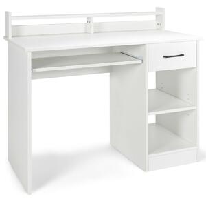 Costway Wooden Computer Desk With Keyboard Tray for Work and Study-White