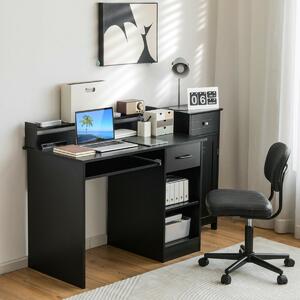 Costway Wooden Computer Desk With Keyboard Tray for Work and Study-Black