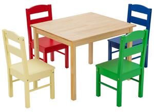 Costway Children Wooden Table and 4 Chairs for Preschool Girls and Boys-Multicolor