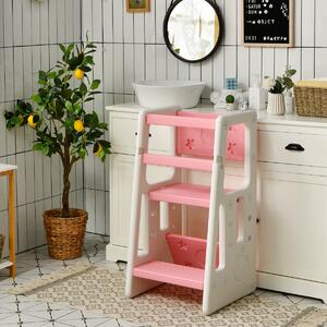 Costway Kids Non-slip Kitchen Step Stool with Double Safety Rails-Pink