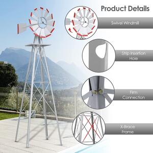 Costway 8FT Metal Windmill as Weather Vane and Decoration for Outdoor-Grey