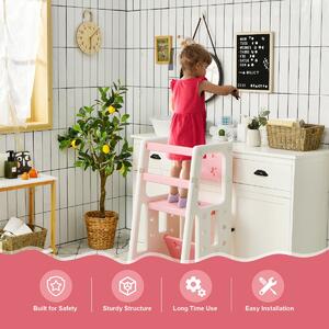 Costway Kids Non-slip Kitchen Step Stool with Double Safety Rails-Pink