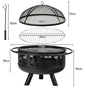 Costway 77CM Large Fire Pit Bowl with Cooking Grill and Spark Screen Cover