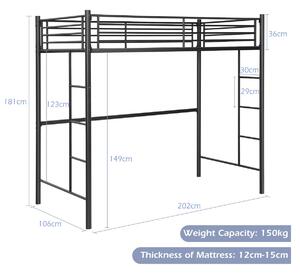 Costway Twin Metal Loft Bed Frame with Safety Guardrail for Kids and Adults-Black