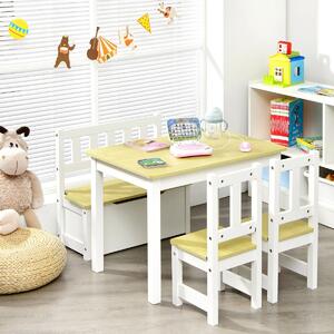 Costway 2-In-1 Wooden Toddler Activity Table Set with Toy Storage Bench-Natural