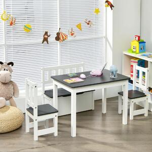 Costway 2-In-1 Wooden Toddler Activity Table Set with Toy Storage Bench-Grey