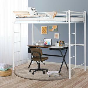 Costway Twin Metal Loft Bed Frame with Safety Guardrail for Kids and Adults-White