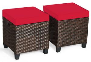 Costway Set of 2 Outdoor Rattan Ottoman Chair Seat with Padded Cushions-Red