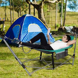 Costway Portable Folding Hammock with Anti-Slip Buckle and Storage Pocket-Turquoise