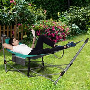 Costway Portable Folding Hammock with Anti-Slip Buckle and Storage Pocket-Turquoise