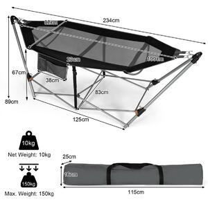 Costway Portable Folding Hammock with Anti-Slip Buckle and Storage Pocket-Black