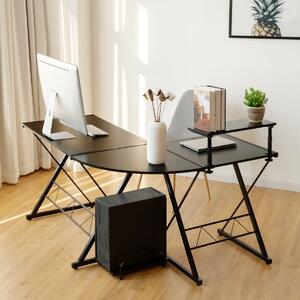 Costway L-Shaped Corner Computer Desk with Monitor Stand and Host Tray-Black