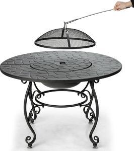 Costway Round Wood Burning Fire Bowl with Cooking Grill and Mesh Cover