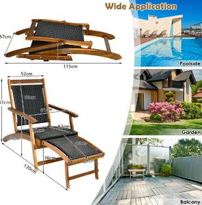 Costway Folding Deck Reclining Chair with Retractable Footrest