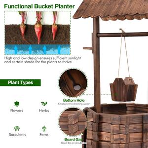 Costway Garden Wishing Well Planter with Height Adjustable Bucket and Roof