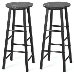 Costway Set of 2 Faux Marble Bar Stools with Footrest and Anti-slip Foot Pad-Black