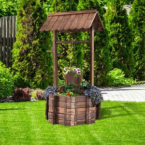 Costway Garden Wishing Well Planter with Height Adjustable Bucket and Roof