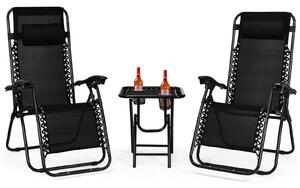 Costway 3 Pieces Zero Gravity Lounge Chair Set with Tea Table-Black