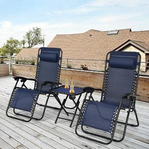 Costway 3 Pieces Zero Gravity Lounge Chair Set with Tea Table-Blue