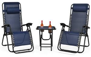 Costway 3 Pieces Zero Gravity Lounge Chair Set with Tea Table-Blue