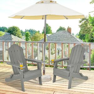 Costway Folding Garden Adirondack Chair with Built-in Cup Holder-Grey
