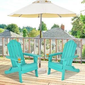 Costway Folding Garden Adirondack Chair with Built-in Cup Holder-Turquoise