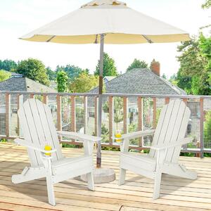 Costway Folding Garden Adirondack Chair with Built-in Cup Holder-White