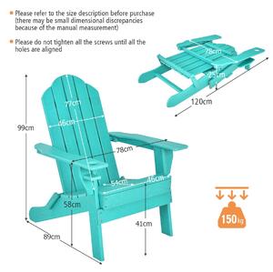 Costway Folding Garden Adirondack Chair with Built-in Cup Holder-Turquoise