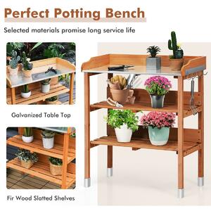 Costway 3 Tier Garden Potting Bench Table with Hooks and Storage Shelves