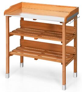 3 Tier Garden Potting Bench Table with Hooks and Storage Shelves