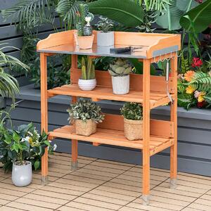 Costway 3 Tier Garden Potting Bench Table with Hooks and Storage Shelves