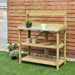 Costway 3 Tier Garden Patio Potting Table with Storage Shelf and Hooks