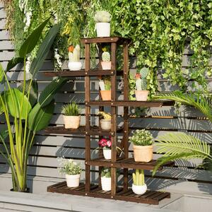 Costway 6 Tier Wood Plant Stand Shelves with Carbonized Fir Wood