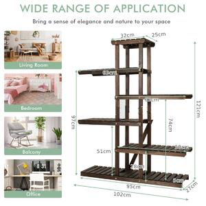 Costway 6 Tier Wood Plant Stand Shelves with Carbonized Fir Wood