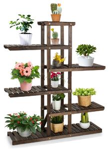 6 Tier Wood Plant Stand Shelves with Carbonized Fir Wood