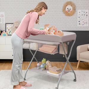 Costway Rolling Baby Changing Table with Large Storage Basket-Grey