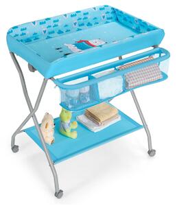 Costway Rolling Baby Changing Table with Large Storage Basket-Blue