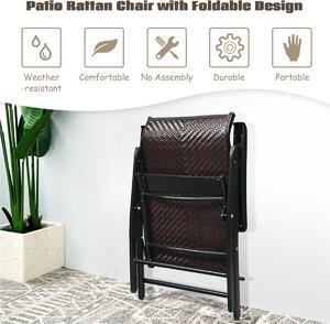 Costway Set of 2 Folding Reclining Rattan Chair with Widened Armrest