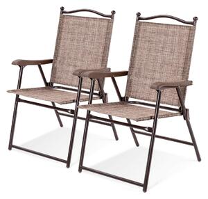 Costway Set of 2 Patio Folding Chairs with Armrests and Footrest-Coffee