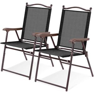 Costway Set of 2 Patio Folding Chairs with Armrests and Footrest-Black