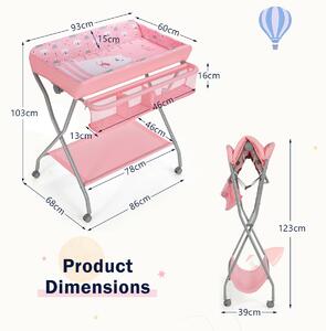 Costway Rolling Baby Changing Table with Large Storage Basket-Pink