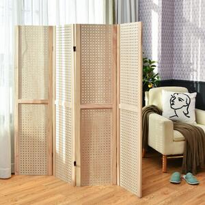 Costway 4 Panel Folding Wooden Room Divider with Pegboard Display