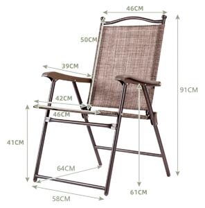 Costway Set of 2 Patio Folding Chairs with Armrests and Footrest-Coffee