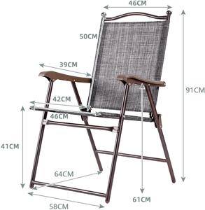 Costway Set of 2 Patio Folding Chairs with Armrests and Footrest-Grey