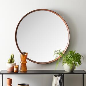Elements Round Wall Mirror, Solid Oak 80cm Brown